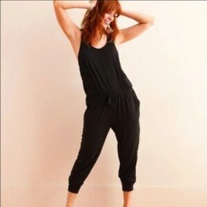 Aerie Black Sleeveless Jumpsuit Tank Catsuit Drawstring Waist Pockets Women's M